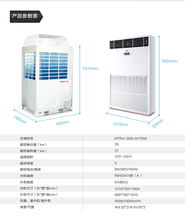 海尔(Haier)10匹柜机中央空调商用立柜式强劲制冷KFRd-260L/730A示例图5