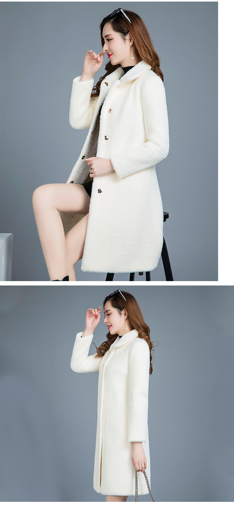 18新款毛呢大衣女韩版纯色羊毛大衣保暖修身长款大衣女一件代发示例图8