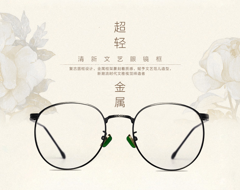 厦门厂家批发品牌时尚金属近视眼镜架文艺复古圆形眼镜框平光眼镜示例图2