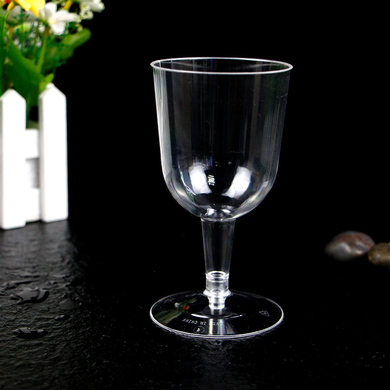 6oz一次性PS透明塑料红酒杯180ml硬塑料高脚杯杯身杯底可拆分示例图9