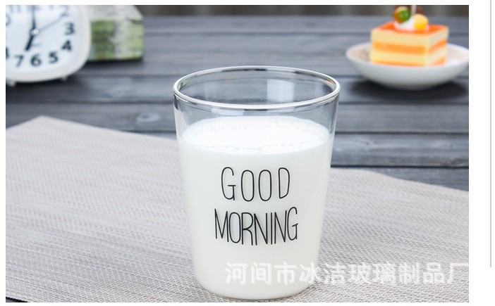 新款耐高温早餐杯牛奶杯果汁杯Good morning玻璃水杯透耐热透明示例图12