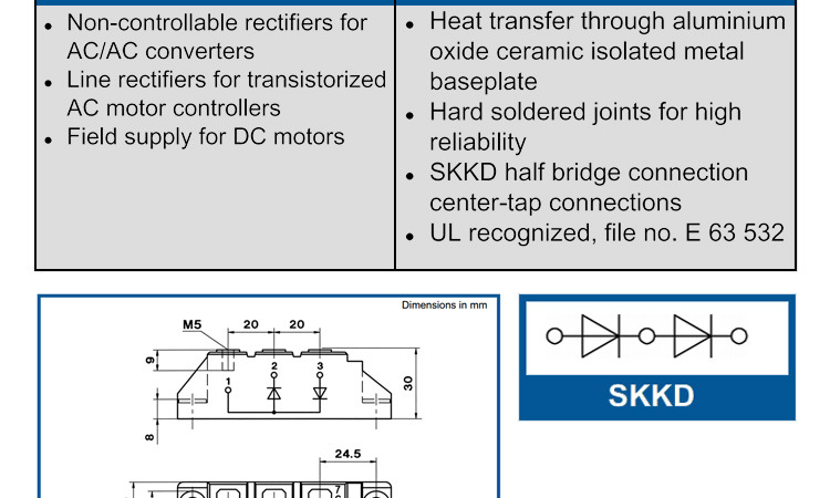 西门康外形模块 SKKD92/16E SKKD92 整流管模块 交直流电机控制用示例图15