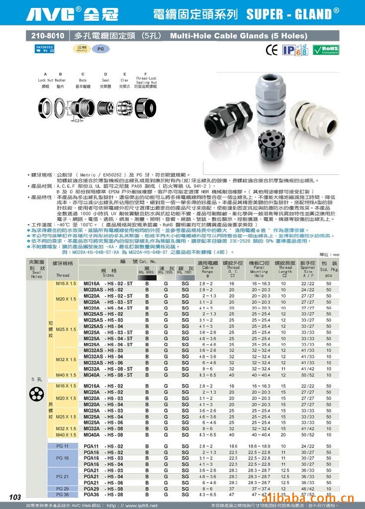 供应 正品台湾全冠 AVC 多孔电缆固定头(5孔)示例图1