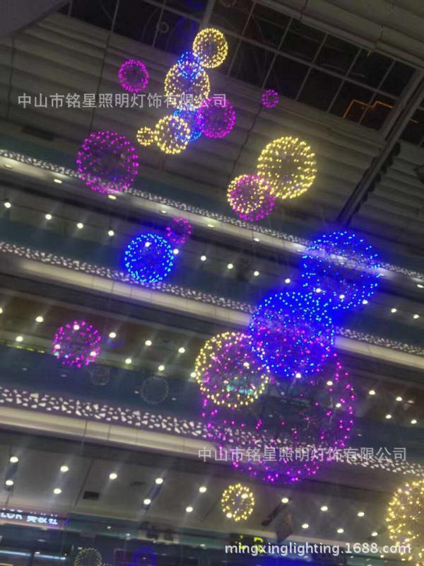 厂家直销高空吊饰彩光新款球形吊灯LED艺术火花球吊饰不锈钢星球示例图6