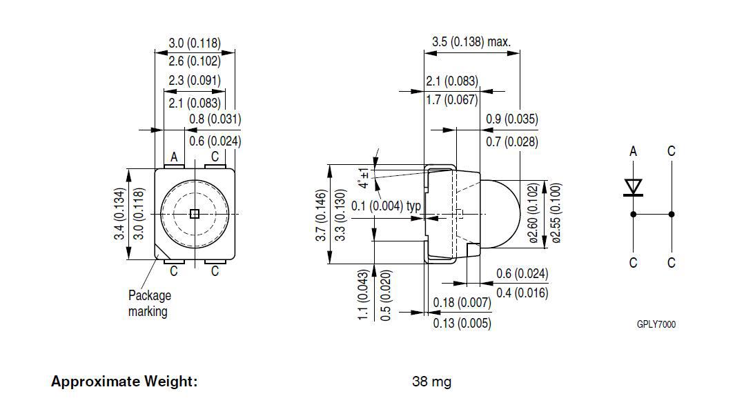 LVE63C 原装OSRAM欧司朗 1210凸头1210透镜 四脚共阳 绿光LED示例图1