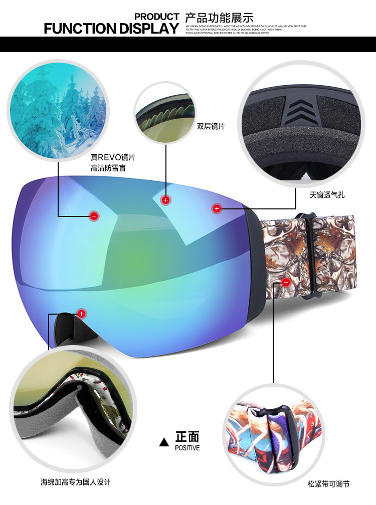 厂家预售 欧宝来H011男女新款全景双层防雾滑雪眼镜摩托镜防风镜示例图5