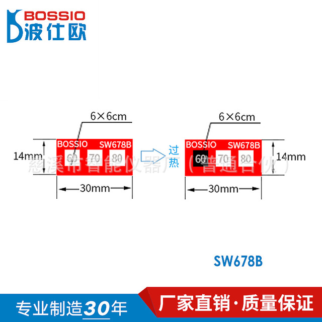 厂家直销 波仕欧SW678B变色测温贴片 温度试纸 电力示温片 感温贴纸 防水