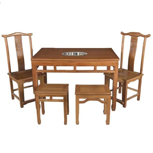众美德定制021大理石火锅桌，中式实木火锅桌源头厂家来图定制