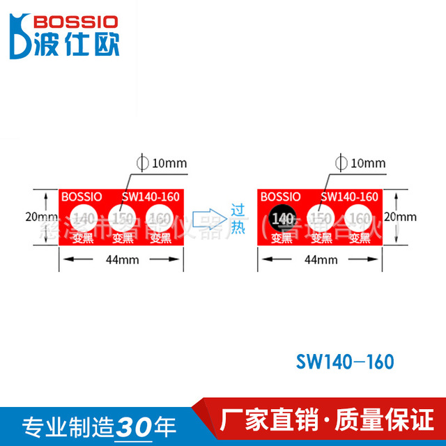 波仕欧SW140-160变色示温片 测温贴片 温度试纸 测温纸 感温标签