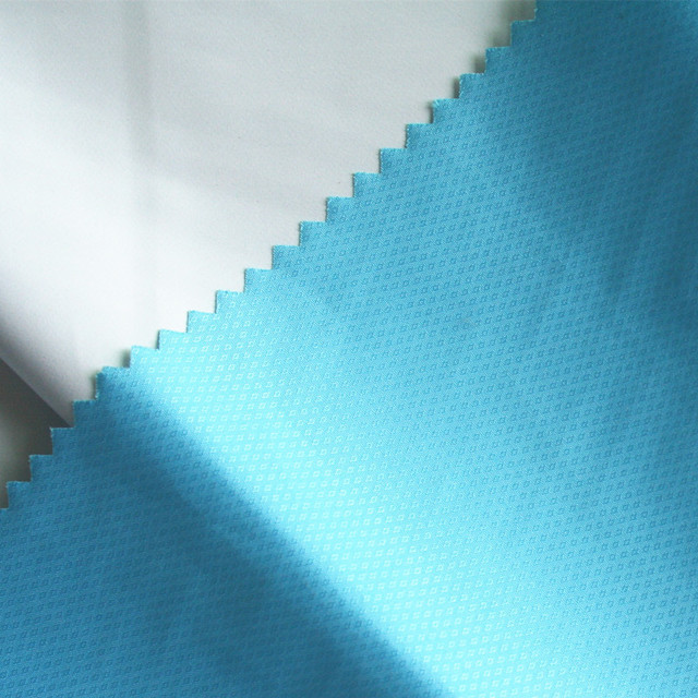TPU膜贴合布厂 彩蓝色菱形格子布复合乳白TPU防水膜 布料贴TPU工厂