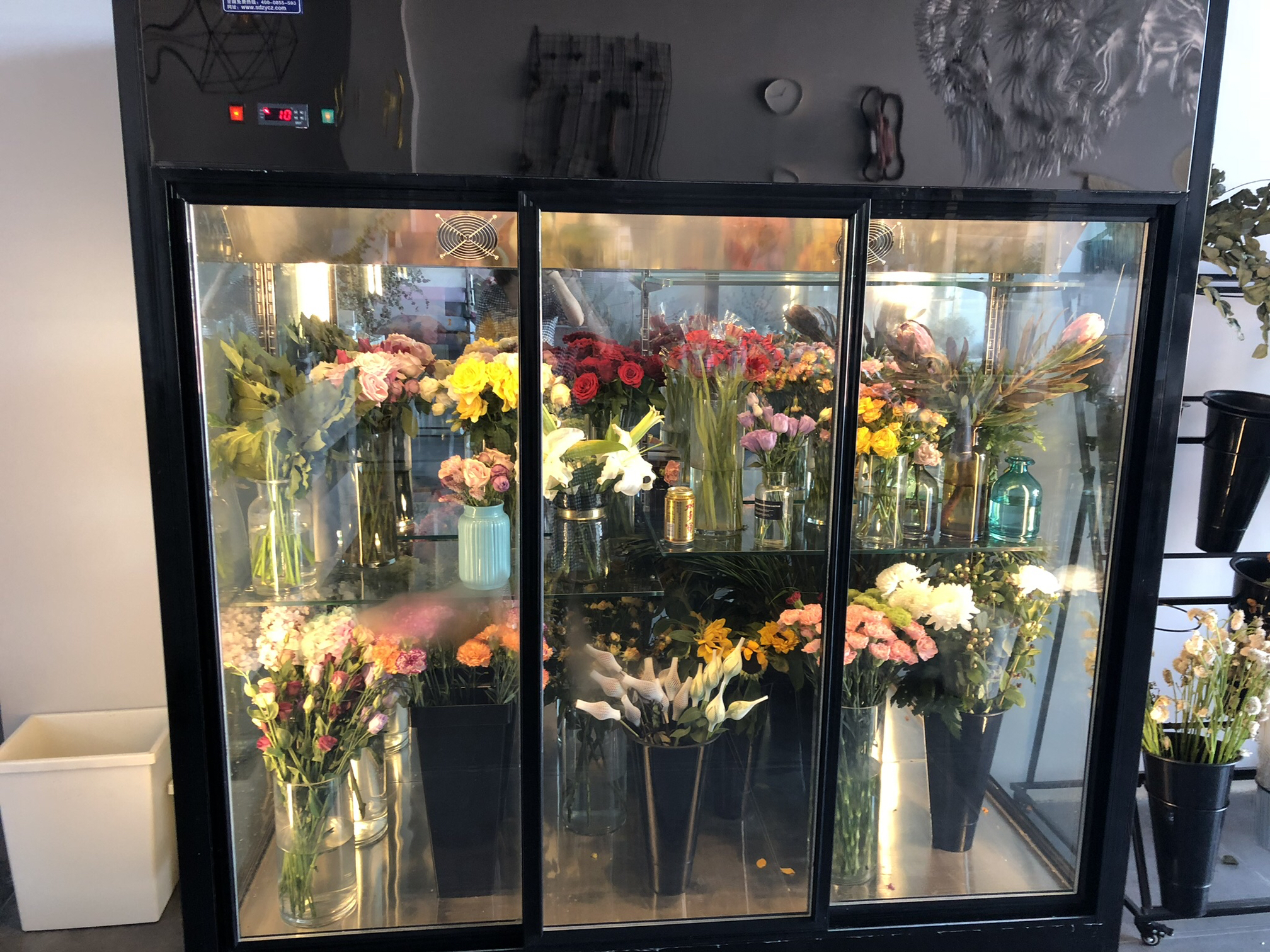 朝阳大号型鲜花柜自助冷藏鲜花柜左右移门鲜花柜商用鲜花柜保鲜柜全透明定制图片
