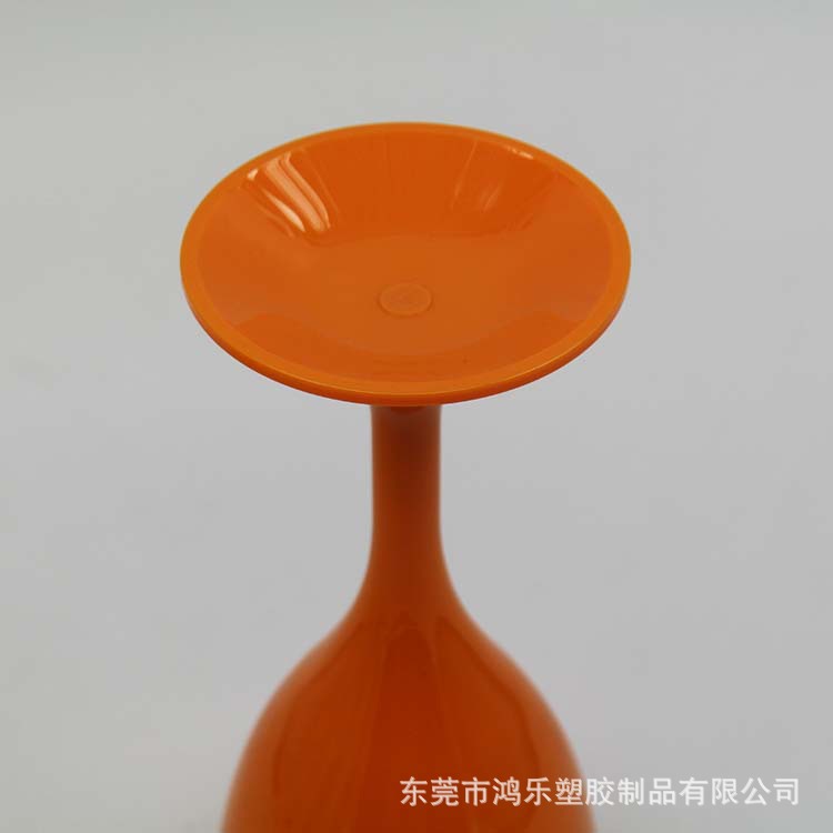 东莞塑料杯厂家定制PC橙色高脚酒杯10安士亚克力塑胶葡萄酒杯示例图4