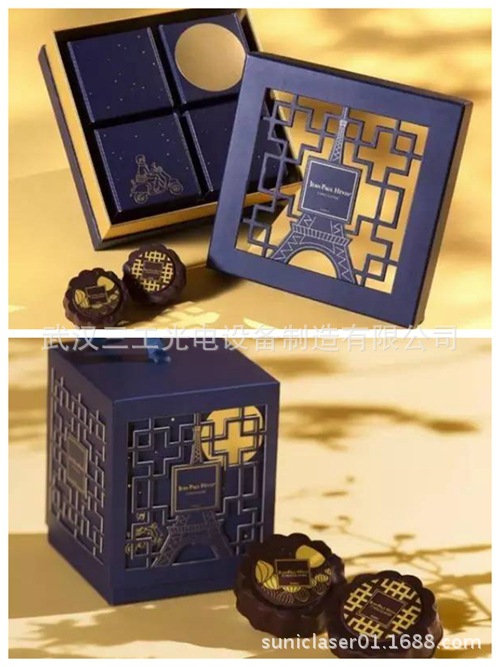 月饼盒镂空图案激光雕刻机-精装礼盒包装激光模切机异形图雕刻示例图6