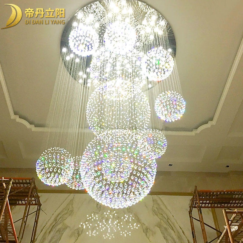 别墅水晶吊灯 水晶球造型大灯价格 帝丹立阳水晶灯厂家 非标灯饰设计生产