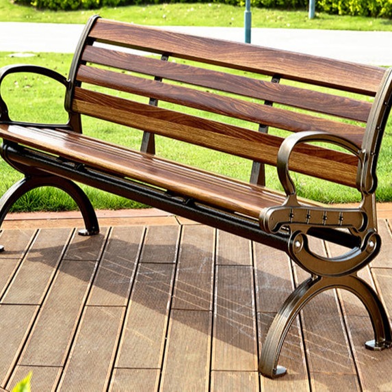 实木休闲椅 木塑长条座椅 定制公园椅 铁艺休闲椅