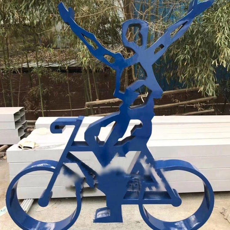 不锈钢骑单车人物剪影雕塑运动人物雕塑 佰盛