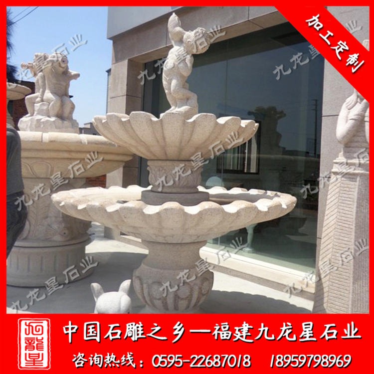 欧式水钵工艺 双层喷泉图片 现代景观水钵雕刻 九龙星石业