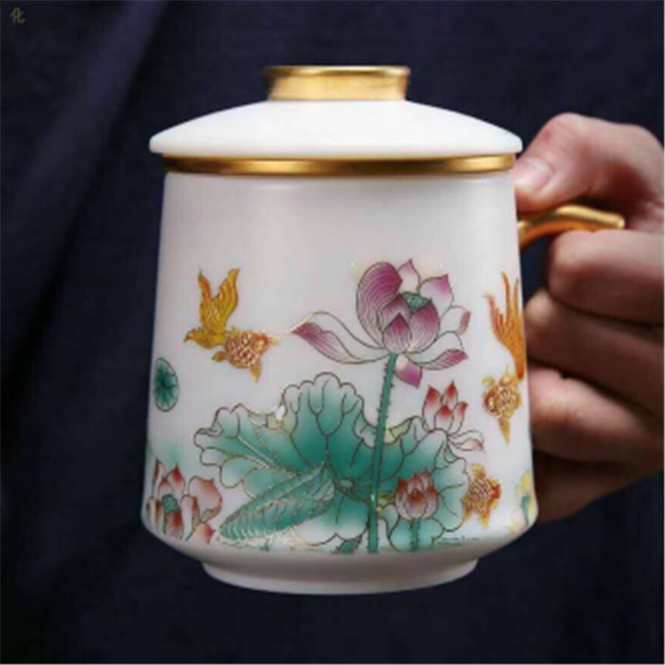 亚光釉羊脂办公杯礼盒 陶瓷功夫茶具 亮丽陶瓷