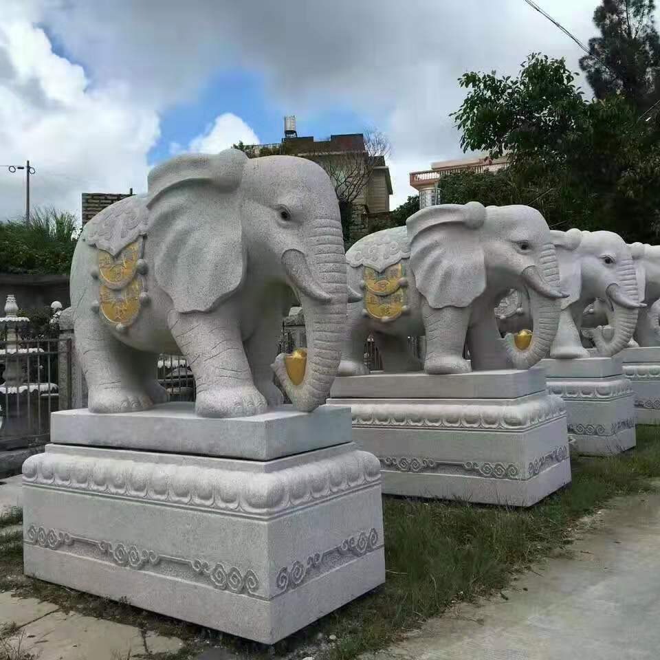 吉祥卷鼻瑞兽石象摆件 石雕汉白玉石狮子 富祥 出售风水石大象 精细雕刻泰国款石象