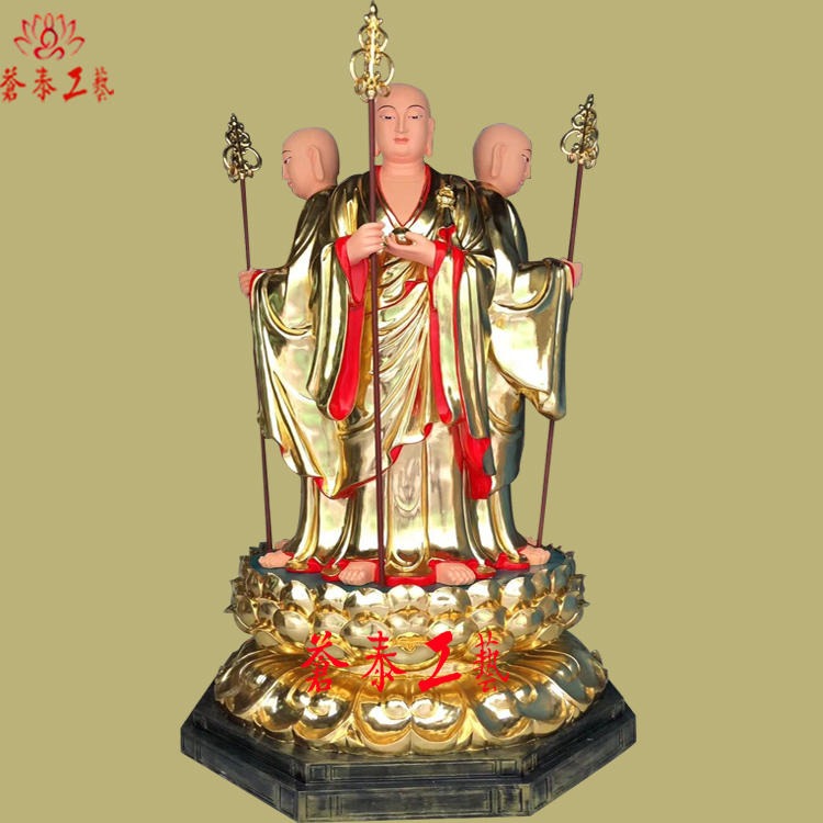 精品玻璃钢佛像厂家供应 3.2米四面地藏王菩萨贴金佛像 2.6米三面地藏王菩萨极彩工艺