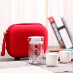 红素便携旅行茶具陶瓷套装耐热玻璃茶壶品茗杯一壶两杯 100套起订不单独零售