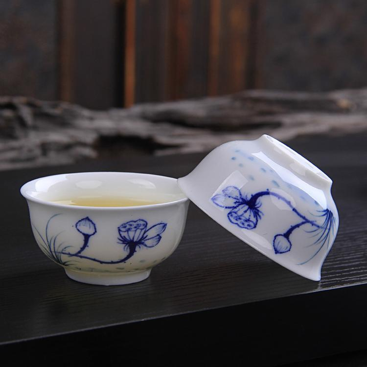 景德镇陶瓷茶具套装 景德镇白瓷手绘青花 陶瓷茶具 亮丽陶瓷