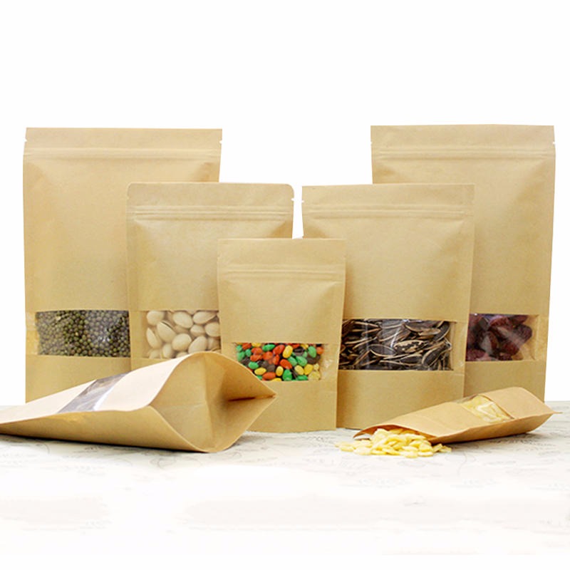 供应 开窗牛皮纸袋 坚果零食食品包装袋 自立自封休闲食品牛皮纸袋