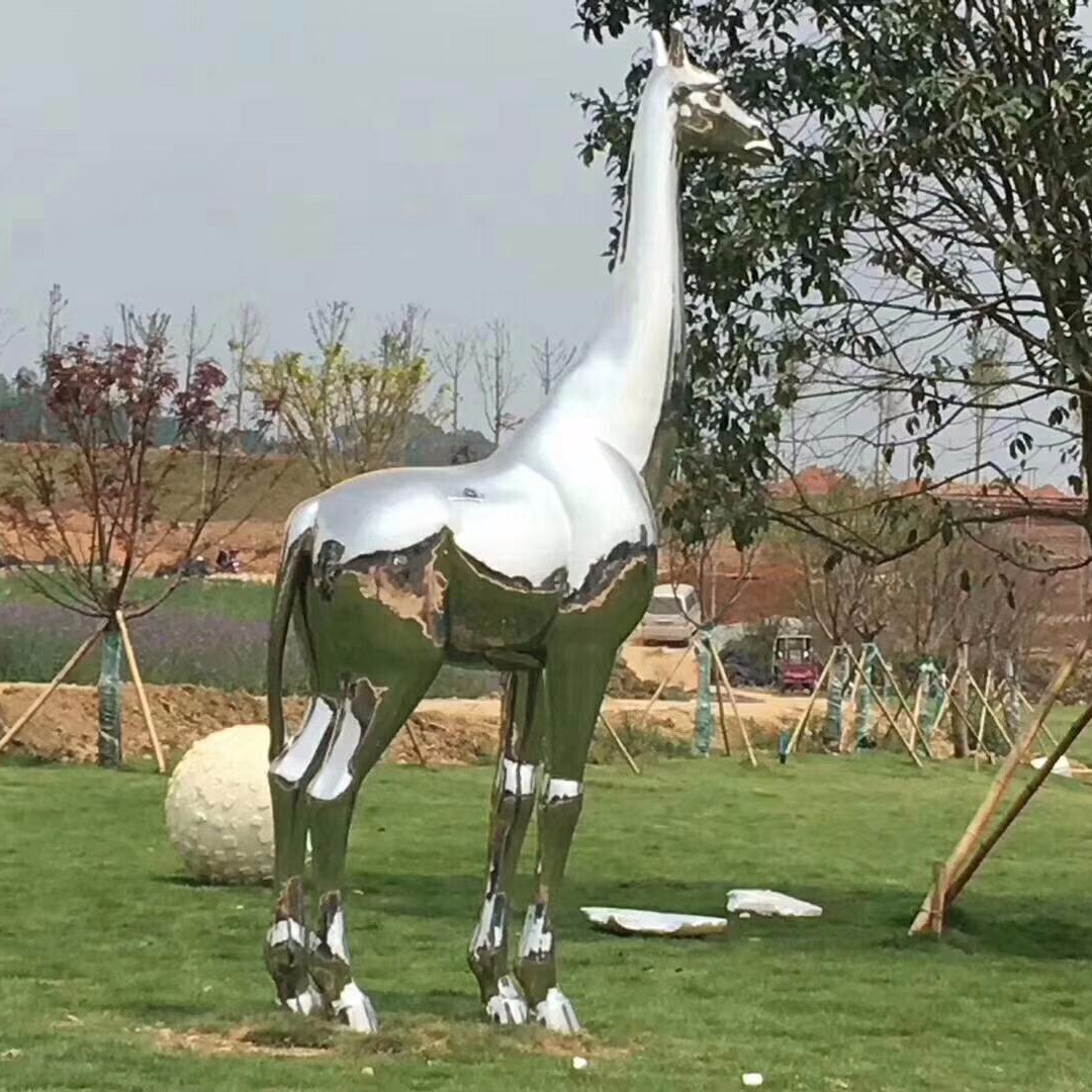 国润 不锈钢长颈鹿雕塑 公园游乐场动物园摆放 高3米 怪工匠专业加工定制