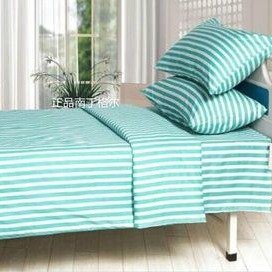 厂家直销 医用床单被罩枕套纯棉涤棉 优质三件套产品医用床上用品三件套绿白条图片