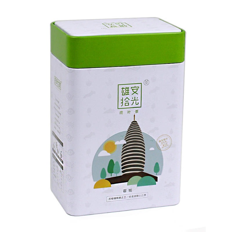 茶叶包装铁盒生产厂家 荷叶茶叶铁罐定制 麦氏罐业 长方形茶叶马口铁罐印刷 铁盒厂家