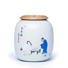红素官窑蓝彩将军茶叶罐陶瓷 500件起订不单独零售