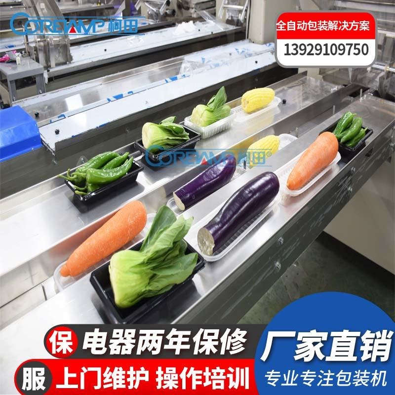 全伺服自动感应蔬菜包装机 蔬菜枕式包装机 配贴标打孔