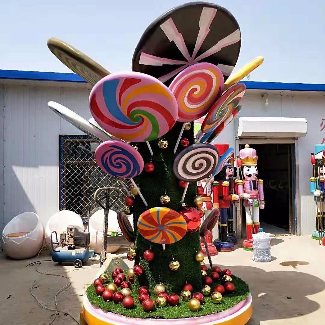玻璃钢仿真棒棒糖装饰波板糖拐杖糖大型糖果树雕塑定制