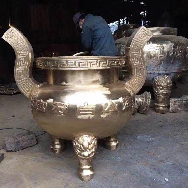 香炉 铸铜圆形平口香炉 案台摆放圆形香炉 铸铜寺庙大宝炉