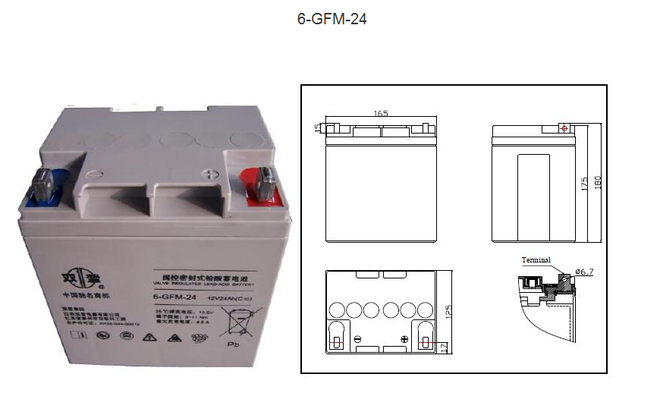 江苏双登蓄电池 6-GFM-24 12V24AH 照明/计算机通讯 不间断电源 铅酸免维护蓄电池示例图1