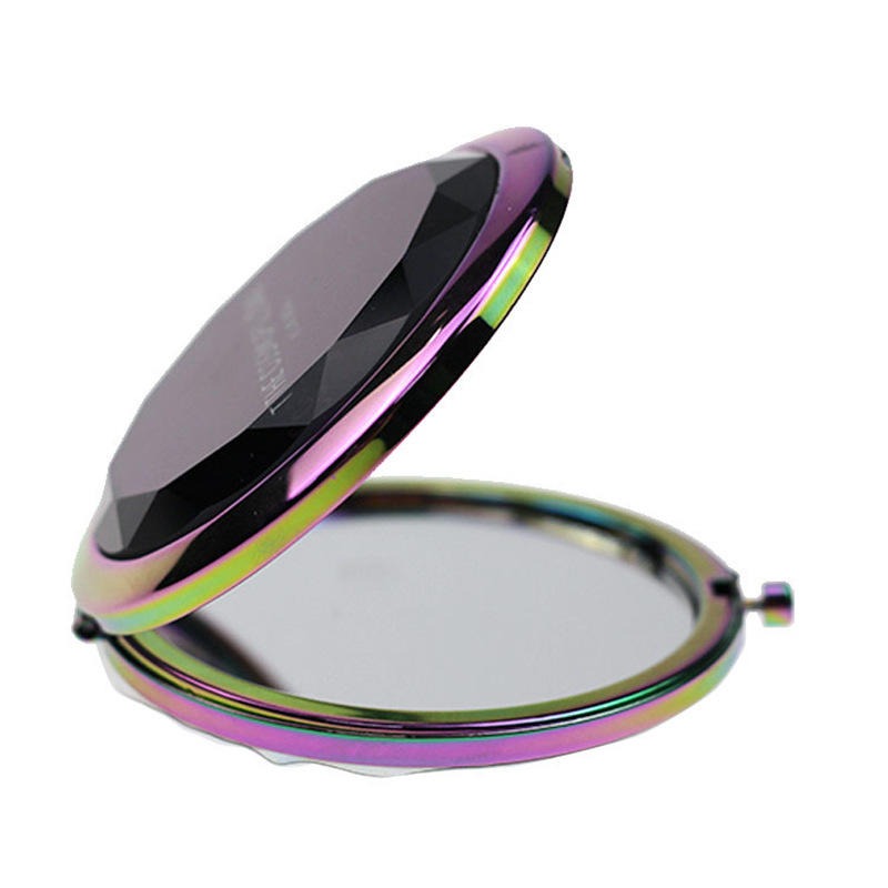 便携式折叠双面镜通过OLC验厂工厂定制创意款幻彩色金属化妆镜 广告礼品水晶面化妆镜