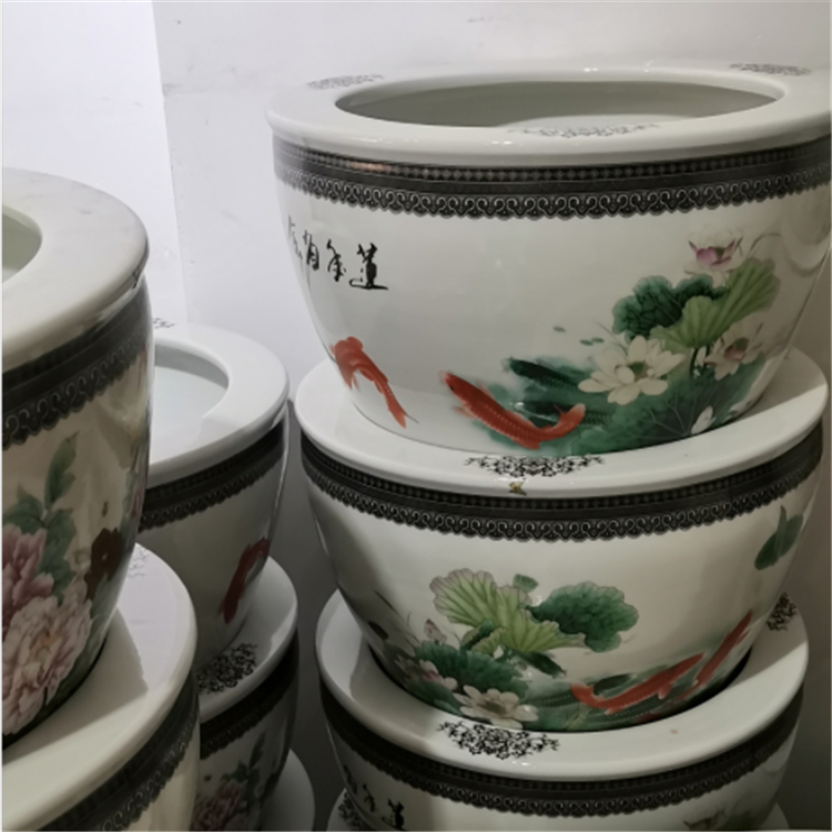 景德镇青花陶瓷风水缸 学校摆件陶瓷风水缸现货直销 亮丽陶瓷