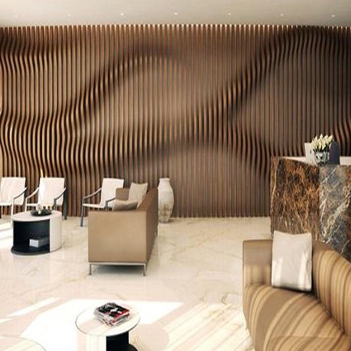 会议室舒适弧形热转印木纹铝方通装饰   波浪型铝方通吊顶