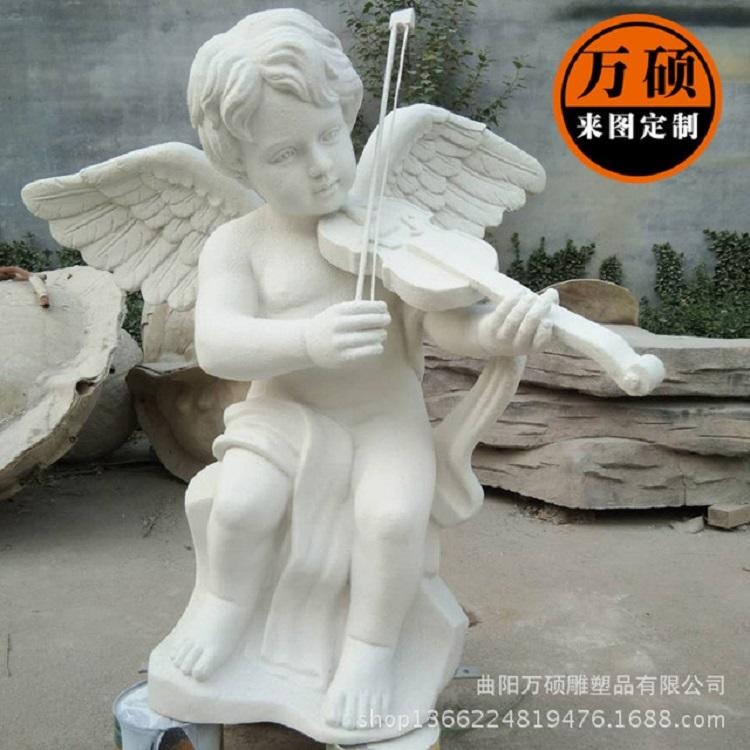 万硕 汉白玉石雕西方人物欧式音乐小天使酒店装饰小孩雕塑摆件工艺品 现货图片