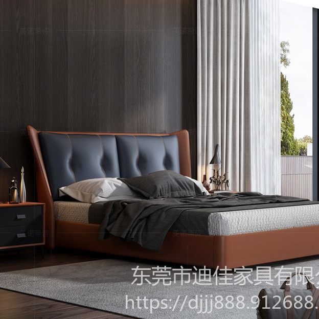广州厂家直销高端床 意式简约现代头层真皮床1.8米高箱储物床轻奢小户型主卧双人婚床图片