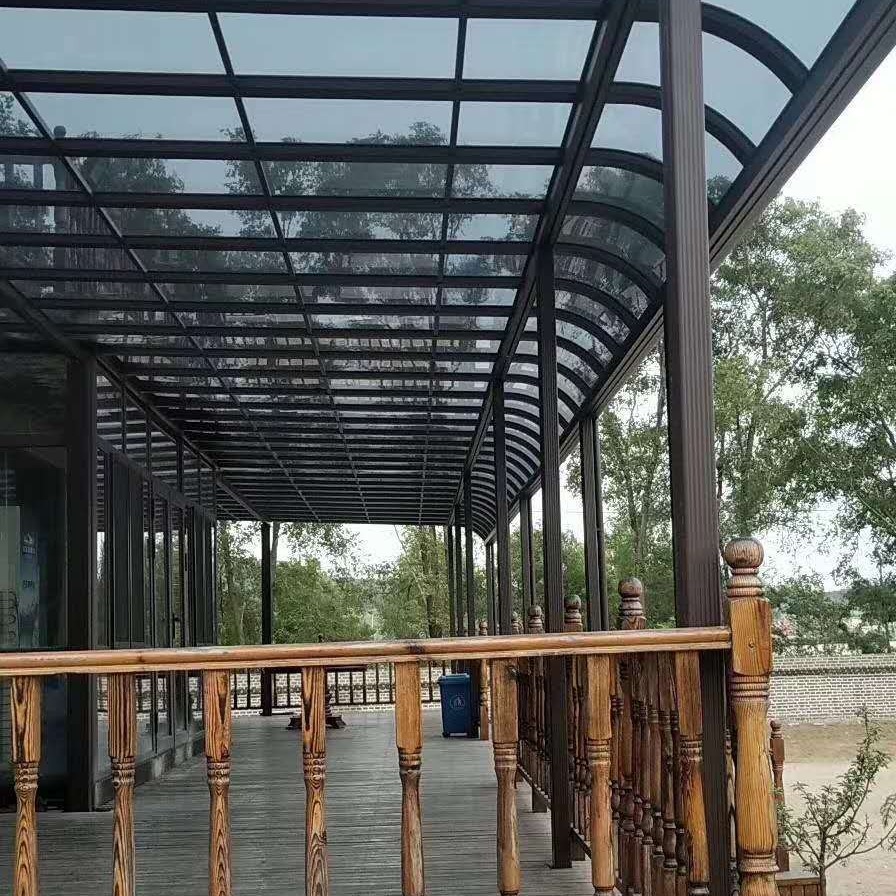莜歌庭院铝合金雨棚 2.1厚加强雨棚 铝合金雨棚型材厂家图片