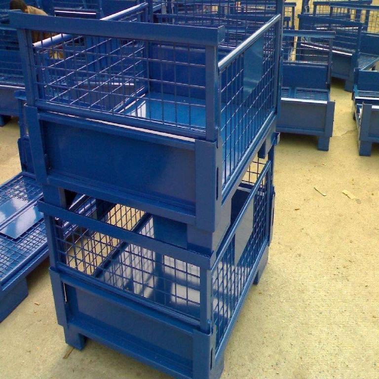 森沃仓储批发供应 网格钢制料箱 四面折叠式料箱 广州钢制料箱