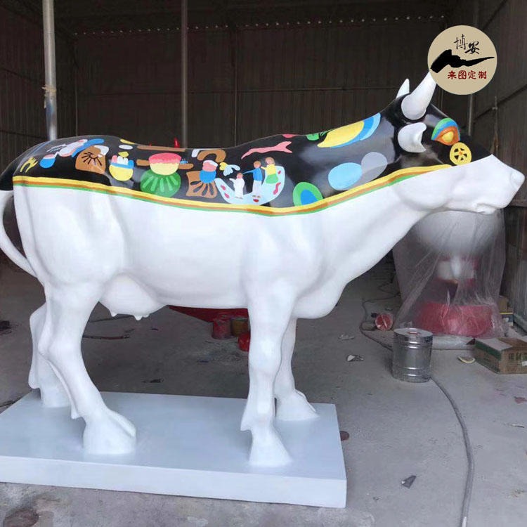 佰盛 玻璃钢彩绘牛雕塑 彩绘动物雕塑 仿真牛雕塑 商场美陈 支持定做