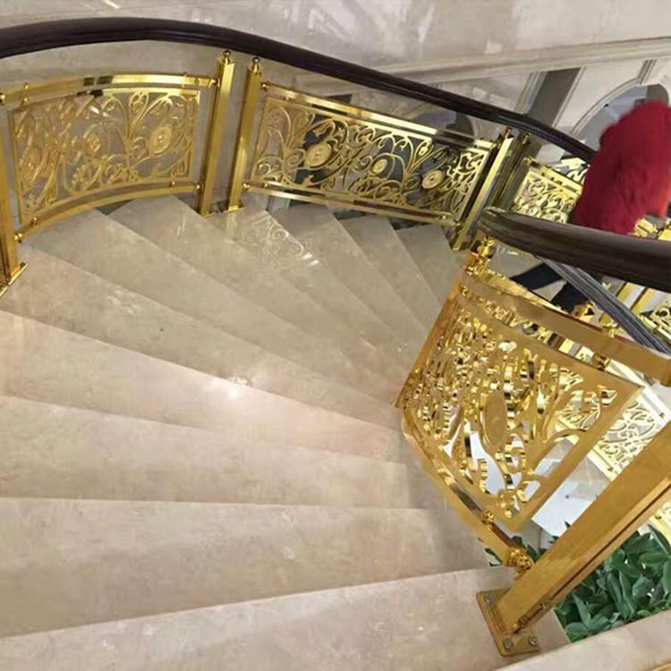 海城铜楼梯厂家稀有的金黄色铜扶手值得买