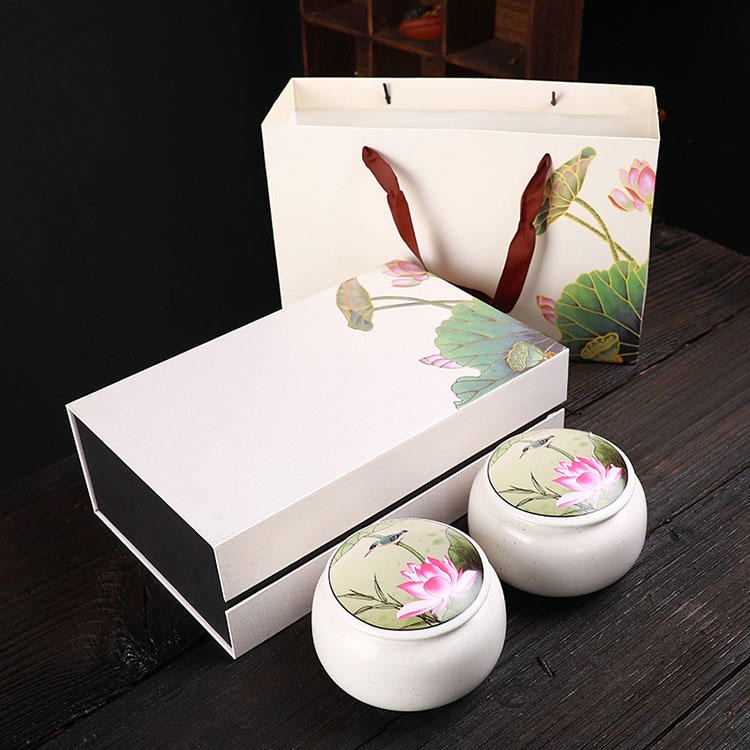 红素厂家直销陶瓷茶叶罐礼盒套装 免费设计logo 300个起订不单独零售